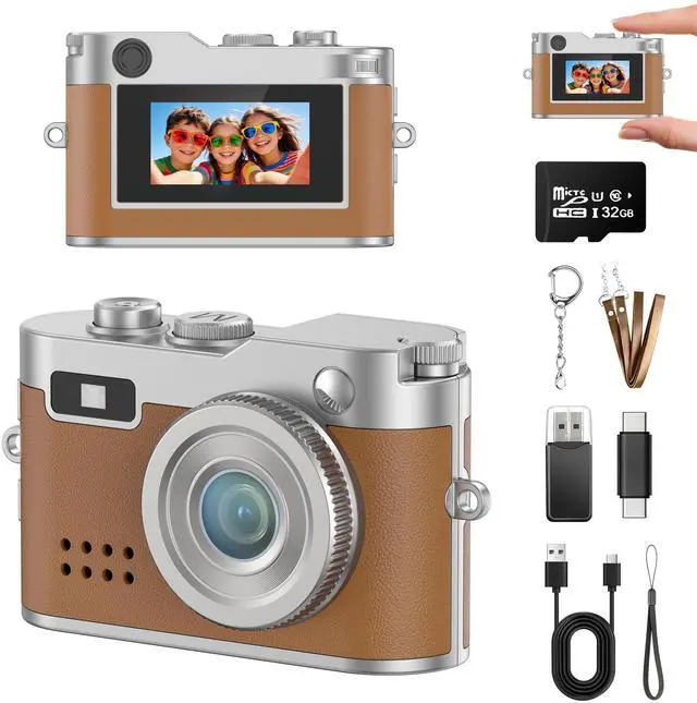 Main image of Mini Keychain Digital Camera, 18g Ultra-Light Portable Small Camera with 32GB Card, 1080P HD Video & 2MP Photo, Pocket Camera with Flash & Filters for Travel, Party, Creative Gift (Brown)