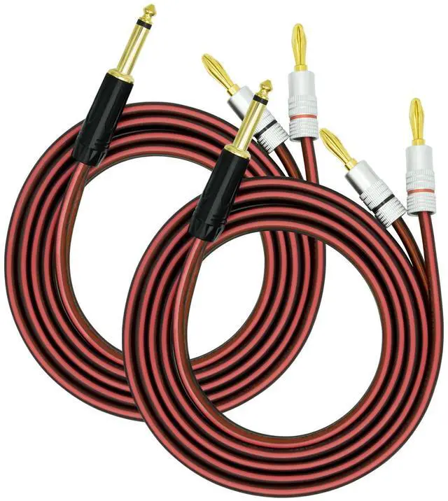 Main image of 2Pack Gold-Plated 1/4" TS Mono to Banana Plug Speaker Cable - 14AWG OFC Copper Audio Cable for Guitar, Mic & DJ Equipment, Dual PVC Shielded, Hi-Fi Sound 6.5FT