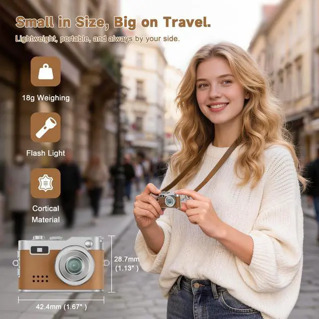 Alt view image 2 of 7 - Mini Keychain Digital Camera, 18g Ultra-Light Portable Small Camera with 32GB Card, 1080P HD Video & 2MP Photo, Pocket Camera with Flash & Filters for Travel, Party, Creative Gift (Brown)