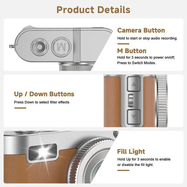 Alt view image 3 of 7 - Mini Keychain Digital Camera, 18g Ultra-Light Portable Small Camera with 32GB Card, 1080P HD Video & 2MP Photo, Pocket Camera with Flash & Filters for Travel, Party, Creative Gift (Brown)
