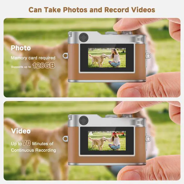 Alt view image 5 of 7 - Mini Keychain Digital Camera, 18g Ultra-Light Portable Small Camera with 32GB Card, 1080P HD Video & 2MP Photo, Pocket Camera with Flash & Filters for Travel, Party, Creative Gift (Brown)