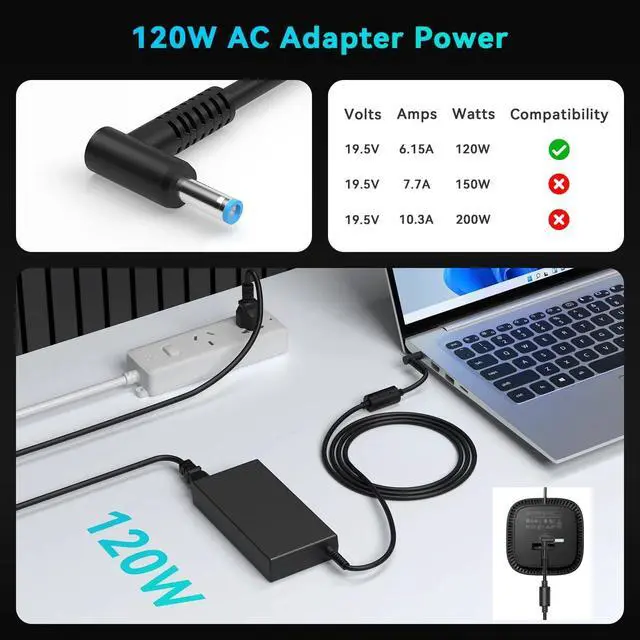 Alt view image 3 of 6 - 120W USB-C Dock G5 Power Supply Cord Compatible with HP G5 Docking Station 5TW10UT 5TW10AA 5TW10AA#ABB 5TW10UT#ABA G4 4J0A2AA USB-C/A Universal Dock G2 5TW13AA Laptop Power Adapter Charger