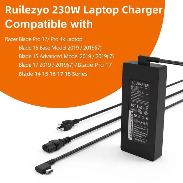 Alt view image 6 of 6 - 230W Laptop Charger Compatible with Razer 14 15 16 17 Series | Using braided cables, wear-resistant and durable, for longer use