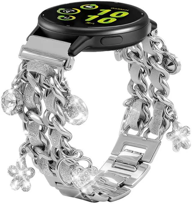 Main image of 20mm Stylish Metal Band Compatible with Garmin Vivoactive 5 / Vivoactive 3,Flower Pretty Chain Strap Compatible with Garmin Venu Sq/Venu Sq 2/Venu 2 Plus/Venu for Women