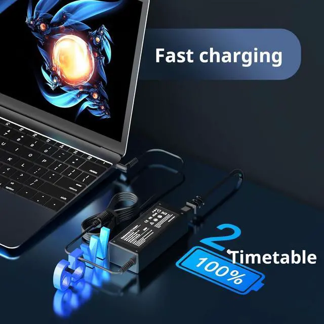 Alt view image 3 of 7 - 65W Laptop Charger Blue Tip Compatible with HP Pavilion x360 14 15 17, Envy x360 13 15 17, Elitebook 840 G5, Zbook 14u G4 G5 15u 15 G3 Notebook PC AC Adapter Power Supply Cord