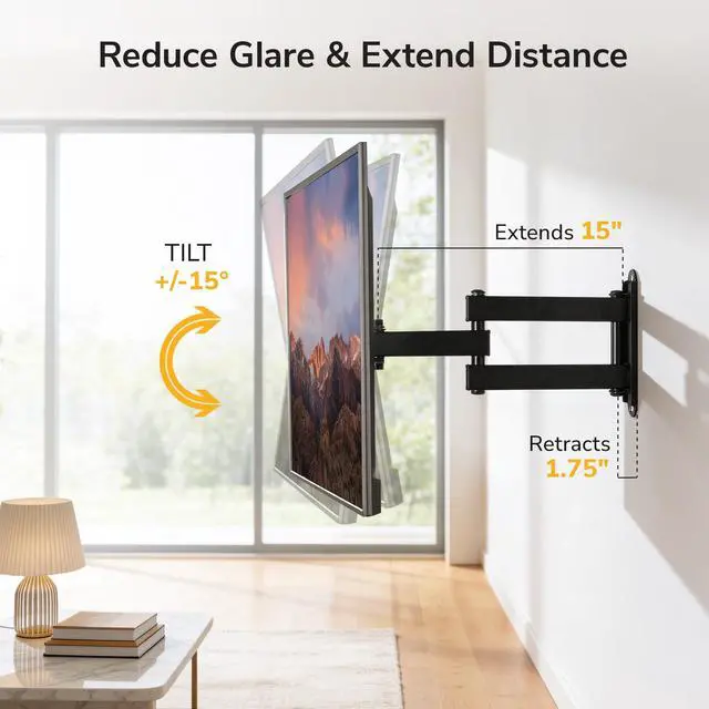 Alt view image 3 of 6 - Small TV Wall Mount, 19-30", 33 lbs | Full motion swivel tilt with 1.75-15" extension, VESA 75x75 & 100x100, single-stud mount