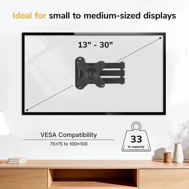 Alt view image 5 of 6 - Small TV Wall Mount, 19-30", 33 lbs | Full motion swivel tilt with 1.75-15" extension, VESA 75x75 & 100x100, single-stud mount