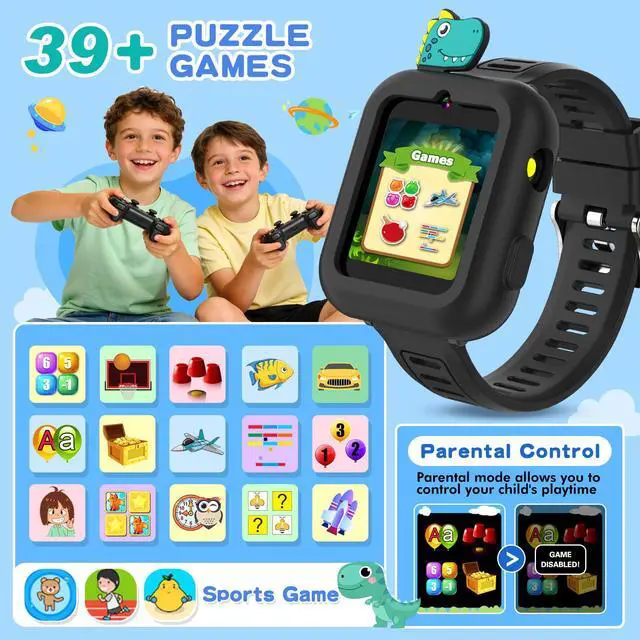 Alt view image 3 of 7 - Smart Watch for Kids with 39 Puzzle Games - HD Touch Screen Kids Watch, Camera, Music Player, Alarm Clock, Calculator, Pedometer, Flashlight, Puzzle Game for 3-12 Year Old Gifts for Boys