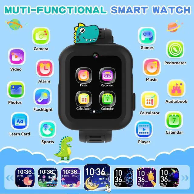 Alt view image 2 of 7 - Smart Watch for Kids with 39 Puzzle Games - HD Touch Screen Kids Watch, Camera, Music Player, Alarm Clock, Calculator, Pedometer, Flashlight, Puzzle Game for 3-12 Year Old Gifts for Boys