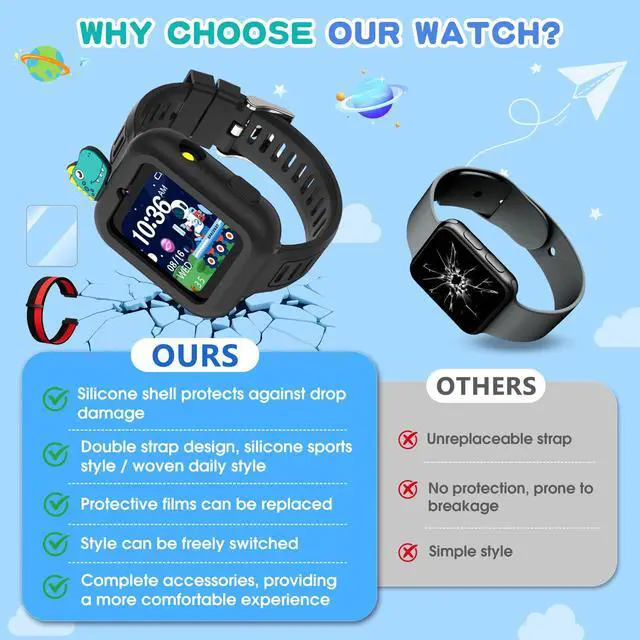 Alt view image 4 of 7 - Smart Watch for Kids with 39 Puzzle Games - HD Touch Screen Kids Watch, Camera, Music Player, Alarm Clock, Calculator, Pedometer, Flashlight, Puzzle Game for 3-12 Year Old Gifts for Boys