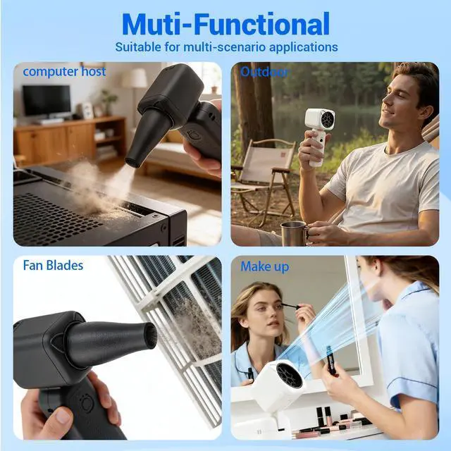 Alt view image 5 of 7 - Compressed Air Duster, 2000mAh Battery with Up to 2 Hours of Run Time, 4-in-1 Multifunctional Design, Dust Blower for Computers, Keyboards, Home, Outdoor Use, and CarsSilver