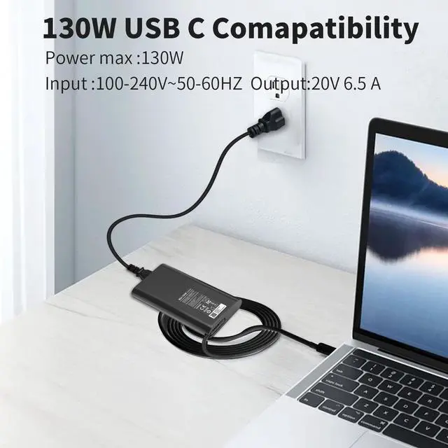Alt view image 4 of 5 - 130W USB C Laptop Charger Compatible with Dell XPS 15 9500 9510 9520 9530 | XPS 17 9700 9710 9720 9730, Precision 5550 5560 5570 5750 5760 5770, Latitude 7310 7410 9410 9510, Type C AC Adapter