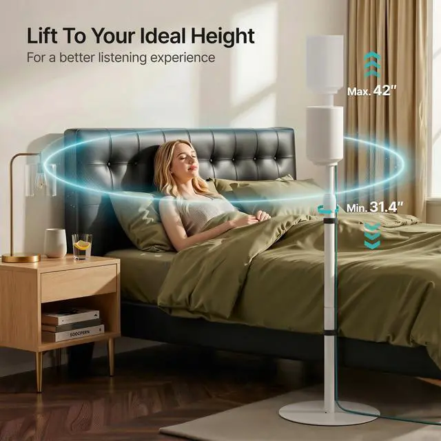 Alt view image 4 of 6 - Speaker Stands Pair for Sonos Era 100, 100 SL, 300, External Cable, White | 31.4"42" lockable height, Only compatible with Sonos Era Series,External cable management with securing straps