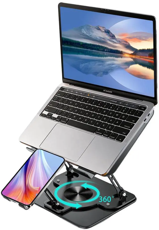 Main image of Laptop Stand with 360 Rotating Base,2-in-1 Computer Stand with Phone Holder | Ergonomic Adjustable Laptop Riser for Desk with All Laptops and Phones, Foldable Laptop Holder for Office, Home, School