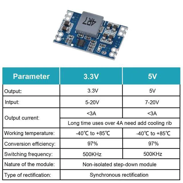Alt view image 3 of 5 - 5 Pieces 3.3V 3A Regulator Module Mini Voltage Reducer DC to DC 12V 24V 5-20V to 3.3V Buck Converter Step-Down Power Supply Transformer Module