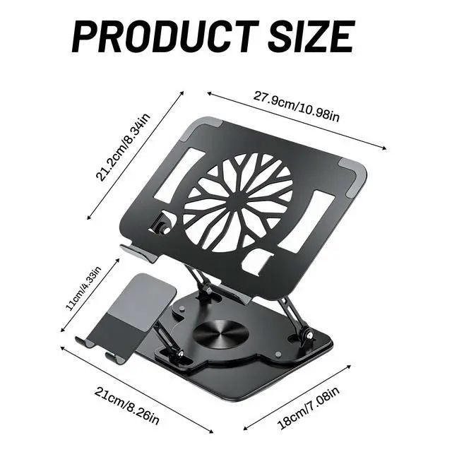 Alt view image 2 of 6 - Laptop Stand with 360 Rotating Base,2-in-1 Computer Stand with Phone Holder | Ergonomic Adjustable Laptop Riser for Desk with All Laptops and Phones, Foldable Laptop Holder for Office, Home, School
