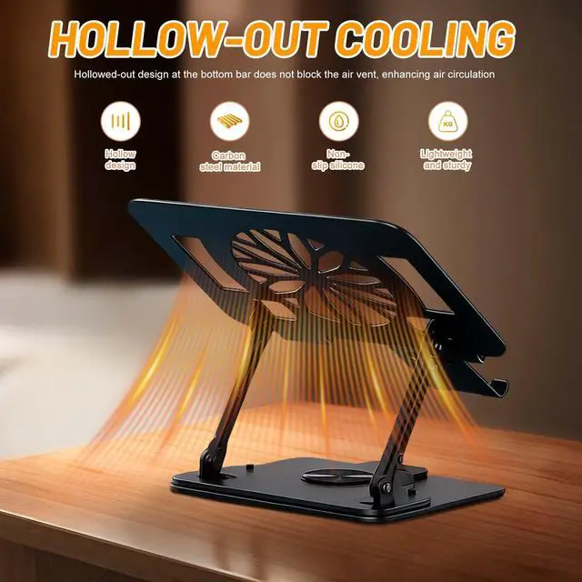 Alt view image 3 of 6 - Laptop Stand with 360 Rotating Base,2-in-1 Computer Stand with Phone Holder | Ergonomic Adjustable Laptop Riser for Desk with All Laptops and Phones, Foldable Laptop Holder for Office, Home, School