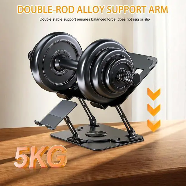 Alt view image 6 of 6 - Laptop Stand with 360 Rotating Base,2-in-1 Computer Stand with Phone Holder | Ergonomic Adjustable Laptop Riser for Desk with All Laptops and Phones, Foldable Laptop Holder for Office, Home, School