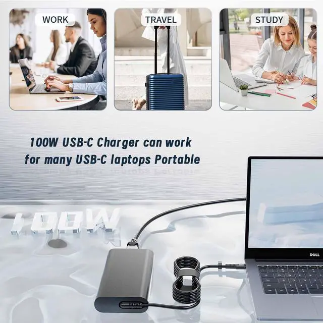 Alt view image 4 of 6 - Slim 100W USB-C Type-C Laptop Charger DA100PM220 for Dell Latitude 5340 5440 5540 7340 7440 7640 9440 2-in-1 Precision 3480 3580 3581 5480 5680 Inspiron 14 16 5000 5430 5630 7000 7430 7440 Power Cord