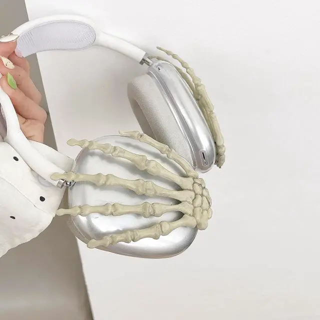 Alt view image 6 of 7 - Clear Skull Case for AirPods Max Cover - 3 in 1 Cute Skeleton Hand Funny Headphones Case for AirPods Max Ear Cups Protector Cover Accessories with Sweat-Proof Silicone Ear Pad/Headband (Skeleton Hand)