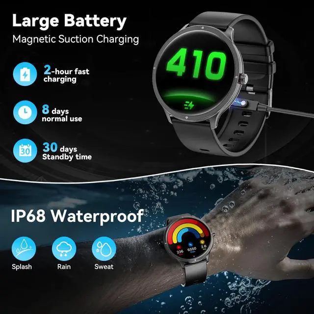 Alt view image 2 of 4 - Smart Watches for Women Men, 1.75" AMOLED Smart Watch with Bluetooth Calling, Fitness Tracker with Heart Rate Sleep Monitor, IP68 Waterproof, 100+ Sports Modes, Compatible with iPhone Android