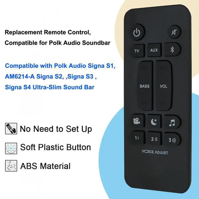 Alt view image 3 of 7 - Universal Replacement Soundbar Remote Control for Polk Audio Signa S1, S2, S3, S4 Ultra-Slim Sound Bar