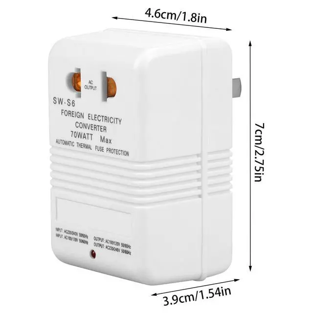 Alt view image 4 of 6 - Step Up Down Voltage Converter 70W, CN Plug 110V to 220V Travel | Portable ABS transformer, dual channel bidirectional conversion, ideal for 30W small appliances, lightweight compact design