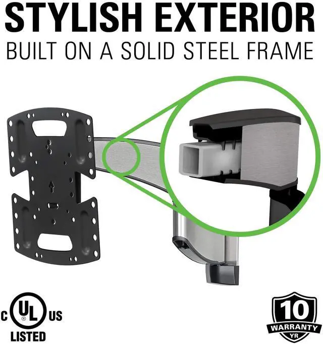 Alt view image 4 of 7 - Premium Full Motion TV Wall Mount for 19" - 40" TVs - Stainless Steel Finish with FluidMotion Design for Smooth Extension, Swivel and Tilt- Low Profile TV Bracket with Easy 3 Step Install