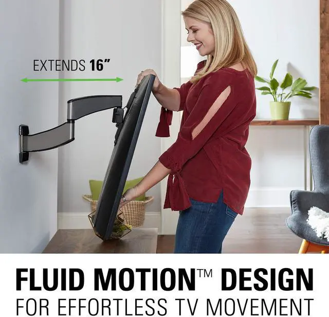 Alt view image 2 of 7 - Premium Full Motion TV Wall Mount for 19" - 40" TVs - Stainless Steel Finish with FluidMotion Design for Smooth Extension, Swivel and Tilt- Low Profile TV Bracket with Easy 3 Step Install