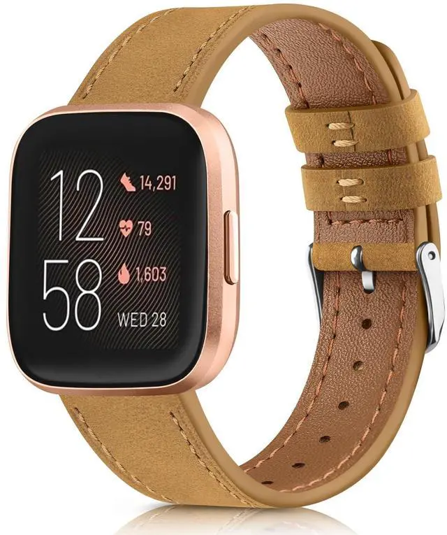 Main image of Band Compatible with Fitbit Versa 2 Bands - Genuine Leather Band Replacement Strap for Women & Men