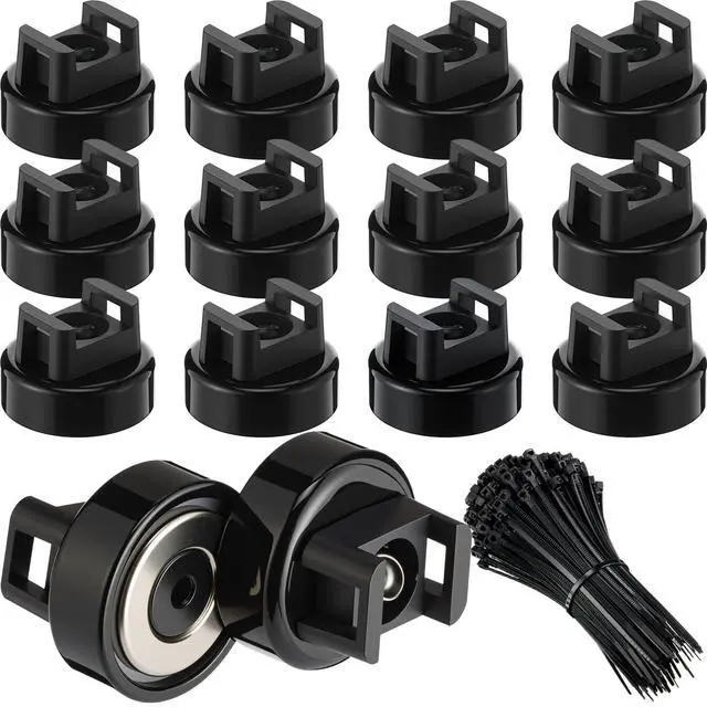 Main image of 12 Pcs Magnet Zip Tie Mount Heavy Duty Black Magnetic Cable Clips Multipurpose Wire Cable Holder with 50 Pcs Nylon Ties for Home Office Marine Electrical Wiring