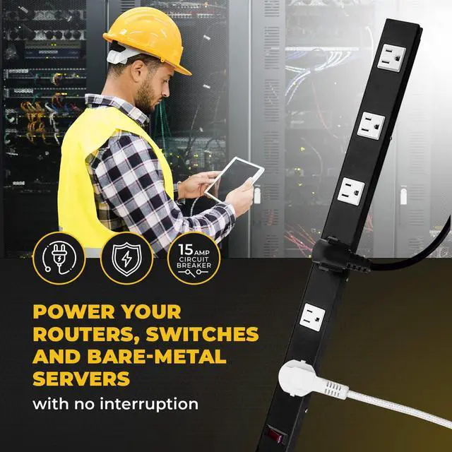 Alt view image 5 of 5 - 6 Outlets 3 Feet Power Cord 2 Feet Body OT2063 Heavy Duty Metal Surge Protector Power Strip with Mounting Parts - Free End Caps for Shipping Protection Only Black