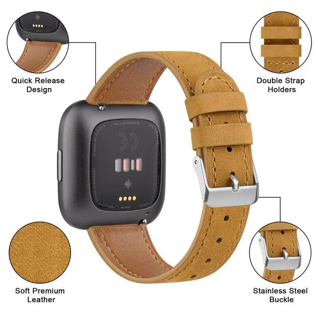Alt view image 2 of 7 - Band Compatible with Fitbit Versa 2 Bands - Genuine Leather Band Replacement Strap for Women & Men