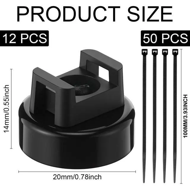 Alt view image 2 of 6 - 12 Pcs Magnet Zip Tie Mount Heavy Duty Black Magnetic Cable Clips Multipurpose Wire Cable Holder with 50 Pcs Nylon Ties for Home Office Marine Electrical Wiring
