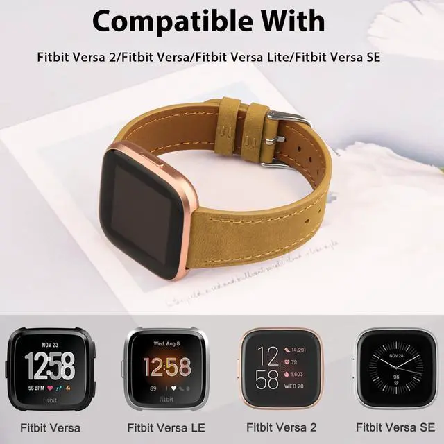Alt view image 5 of 7 - Band Compatible with Fitbit Versa 2 Bands - Genuine Leather Band Replacement Strap for Women & Men