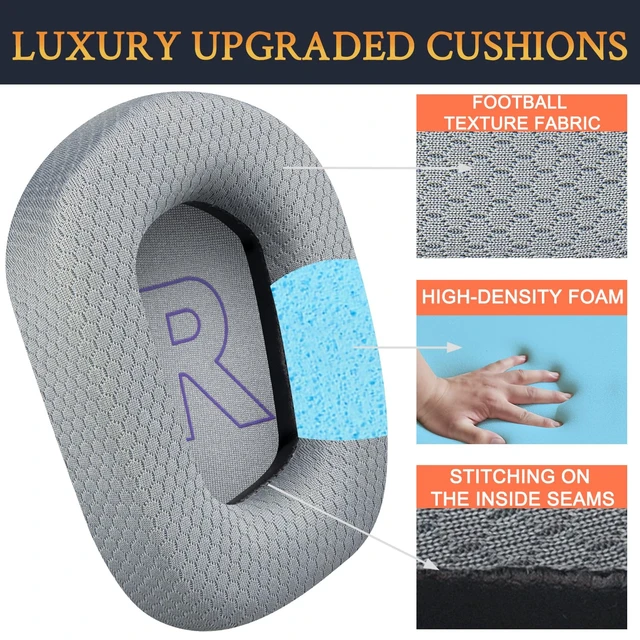 Alt view image 3 of 6 - Mesh Fabric Professional Earpads Replacement for Logitech G733 G535 G335 Lightspeed Wireless Gaming Headset, Ear Pads Cushions with Comfort Noise Isolation Foam - Grey