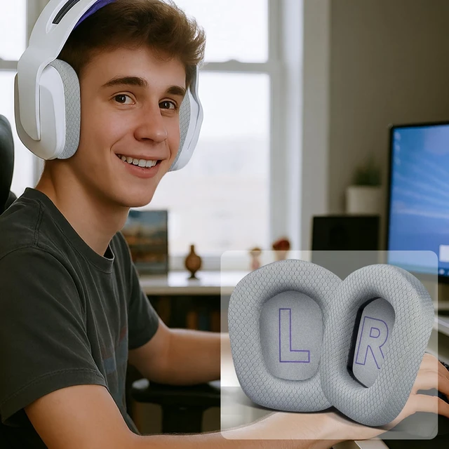 Alt view image 6 of 6 - Mesh Fabric Professional Earpads Replacement for Logitech G733 G535 G335 Lightspeed Wireless Gaming Headset, Ear Pads Cushions with Comfort Noise Isolation Foam - Grey