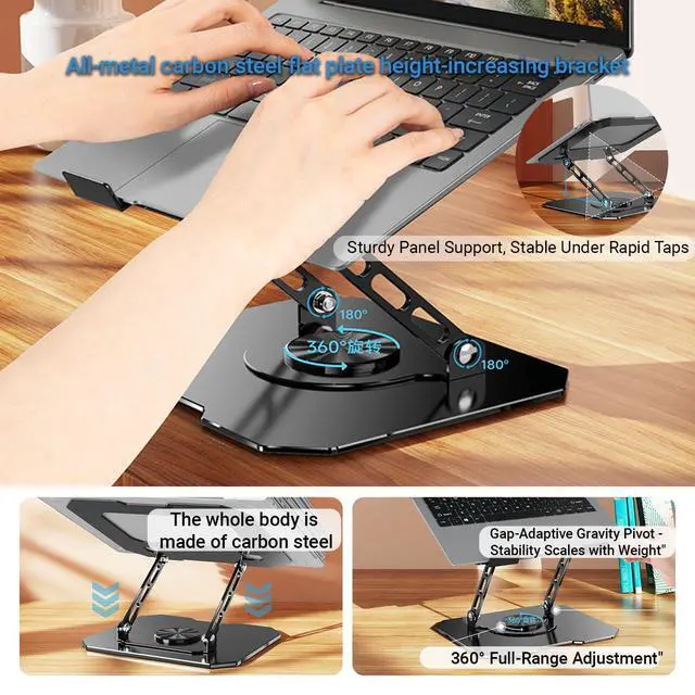 Alt view image 4 of 7 - 360° Rotating Laptop Stand for Desk, Heavy Duty Solid Steel Ergonomic Laptop Riser, Foldable Portable Computer Holder, Stable Adjustable Stand Compatible with MacBook Air/Pro 10-16 Inch Laptops