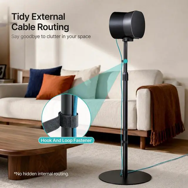 Alt view image 3 of 6 - Speaker Stands Pair for Sonos Era 100, 100 SL, 300, External Cable, Black | Only compatible with Sonos Era Series. External cable management with securing straps. 31.4"42" lockable height