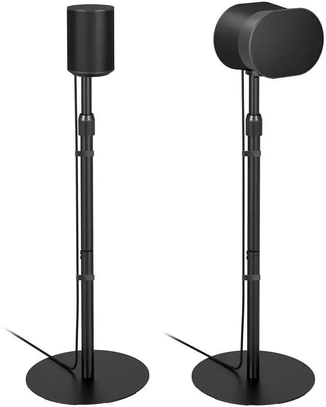 Main image of Speaker Stands Pair for Sonos Era 100, 100 SL, 300, External Cable, Black | Only compatible with Sonos Era Series. External cable management with securing straps. 31.4"42" lockable height
