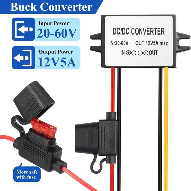 Alt view image 2 of 7 - DC 17-60V to 12V Step Down Converter,24V 36V 48V to 12V 5A 60W max DC Buck Converter,IP67 Waterproof Module Volage Regulator Transformer Adapter for Monitoring System,Truck,DIY Project,car etc