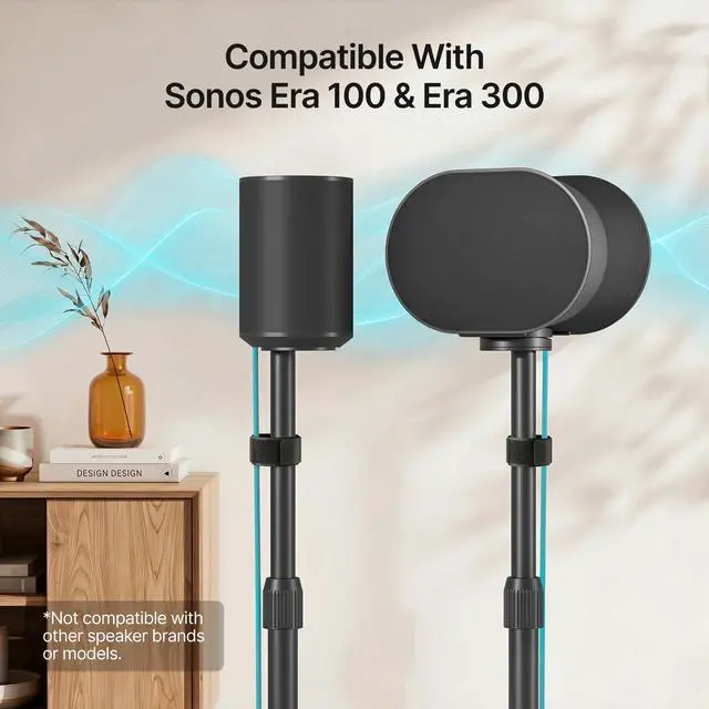 Alt view image 2 of 6 - Speaker Stands Pair for Sonos Era 100, 100 SL, 300, External Cable, Black | Only compatible with Sonos Era Series. External cable management with securing straps. 31.4"42" lockable height