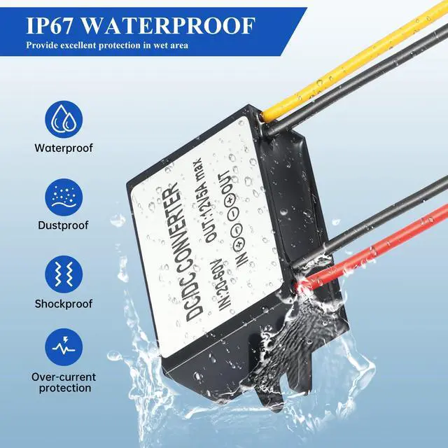 Alt view image 5 of 7 - DC 17-60V to 12V Step Down Converter,24V 36V 48V to 12V 5A 60W max DC Buck Converter,IP67 Waterproof Module Volage Regulator Transformer Adapter for Monitoring System,Truck,DIY Project,car etc