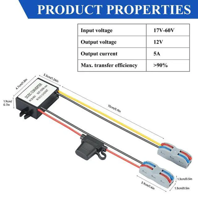 Alt view image 7 of 7 - DC 17-60V to 12V Step Down Converter,24V 36V 48V to 12V 5A 60W max DC Buck Converter,IP67 Waterproof Module Volage Regulator Transformer Adapter for Monitoring System,Truck,DIY Project,car etc