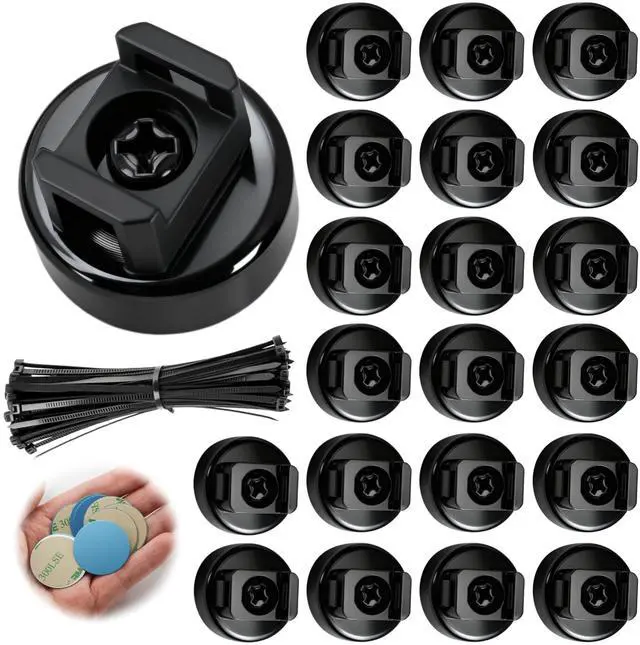 Main image of 20 Pcs Magnetic Cable Tie Mounts with Nylon Cable Ties, Adhesive Tabs | Includes Magnetic Cable Clips, Adhesive Tabs and Nylon Cable Ties for Organizing Wires on Metal and Non-Metal Surfaces