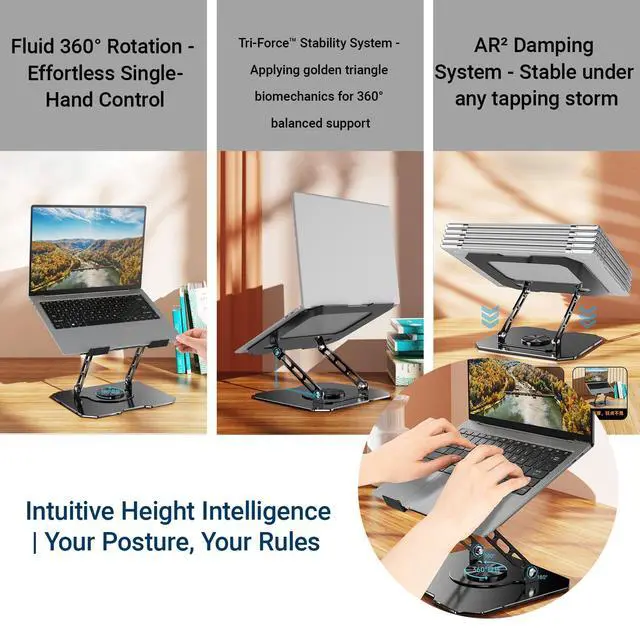 Alt view image 6 of 7 - 360° Rotating Laptop Stand for Desk, Heavy Duty Solid Steel Ergonomic Laptop Riser, Foldable Portable Computer Holder, Stable Adjustable Stand Compatible with MacBook Air/Pro 10-16 Inch Laptops