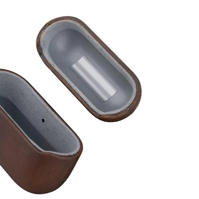 Alt view image 2 of 7 - for AirPods Pro Case Leather Cover, Vintage Patina Indiana-Jones Style Leather Case for AirPods Pro 1st Gen 2019, Handcrafted, Dark Brown