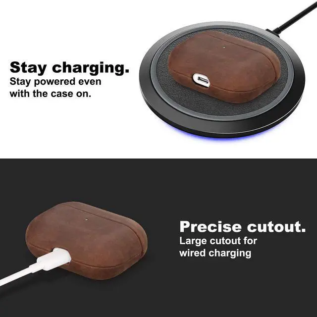 Alt view image 3 of 7 - for AirPods Pro Case Leather Cover, Vintage Patina Indiana-Jones Style Leather Case for AirPods Pro 1st Gen 2019, Handcrafted, Dark Brown