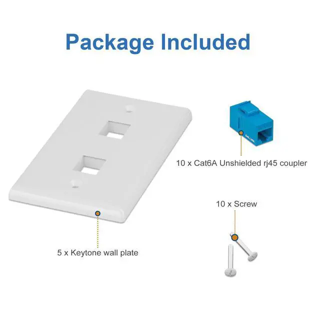 Alt view image 7 of 7 - 5-Pack Cat6A Ethernet Wall Plate, 2-Port RJ45 Wall Plate, Blue | 2-Port Keystone Wall Plates with Cat 6A Coupler 10Gbit/s, Female to Female Cat6a Wall Plate, Cat6a/Cat6/5e, PoE