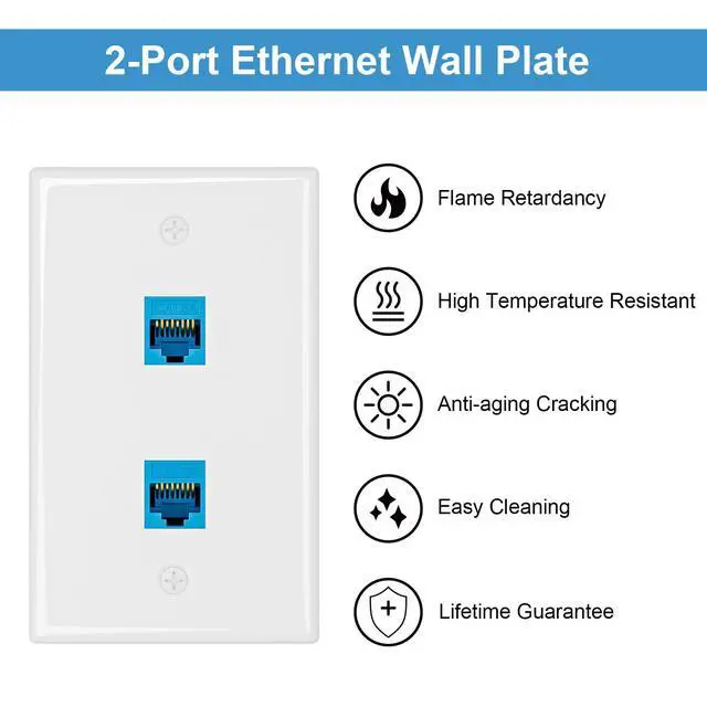 Alt view image 3 of 7 - 5-Pack Cat6A Ethernet Wall Plate, 2-Port RJ45 Wall Plate, Blue | 2-Port Keystone Wall Plates with Cat 6A Coupler 10Gbit/s, Female to Female Cat6a Wall Plate, Cat6a/Cat6/5e, PoE